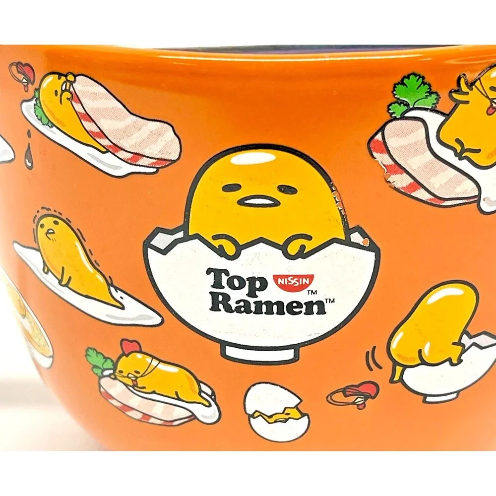 Sanrio Gudetama Japanese Top Ramen 20 oz Noodle/Rice Bowl w/ Silver Chopsticks